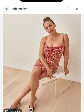 Reformation Red Floral Chemise Slip with Spaghetti Straps